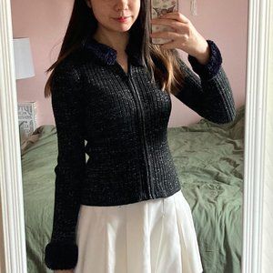Size L- kids Black fur collar sparkly sweater